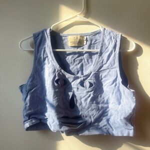 Fashion Brand Company Linen medium face crop top in blue